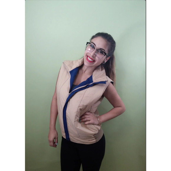 Unisex Reversible POCKET Vest - Tan and Blue - Vintage 70's Outdoor Vest - Picture 3 of 6